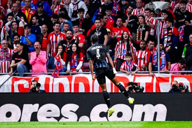 Atletico de Madrid v Club Brugge - UEFA Champions League MADRID, SPAIN - FEBRUARY 24 : Ordonez Joel defender of Club Brugge celebrating scoring a goal (1-1) during the UEFA Champions League 2025 26 knockout phase play-off match second leg between Atletico de Madrid and Club Brugge on February 24, 2026 in Madrid, Spain, 24 02 2026 Madrid Spain  Copyright: xTomasxSiskx