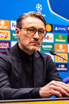 24.02.2026, Atalanta Bergamo vs. Borussia Dortmund, UEFA Champions League, Playoffs-Rückspiel Die Pressekonferenz vor dem Rückspiel mit Niko Kovac (Borussia Dortmund, Trainer) und Jobe Bellingham (Borussia Dortmund, 7) Regulations prohibit any use of photographs as image sequences and or quasi video Copyright: xBahhoxKarax