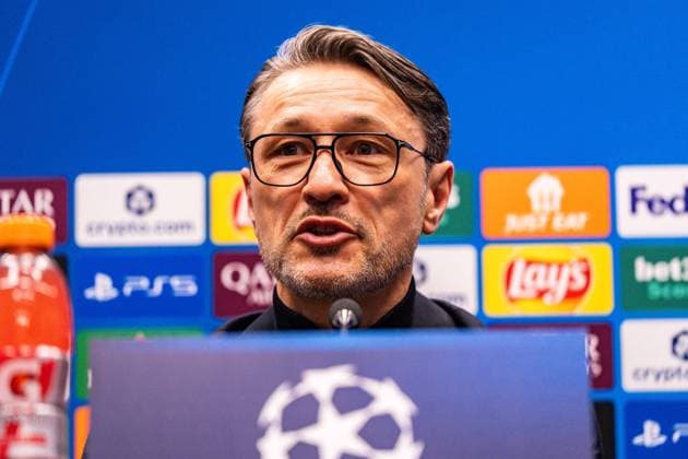 24.02.2026, Atalanta Bergamo vs. Borussia Dortmund, UEFA Champions League, Playoffs-Rückspiel Die Pressekonferenz vor dem Rückspiel mit Niko Kovac (Borussia Dortmund, Trainer) und Jobe Bellingham (Borussia Dortmund, 7) Regulations prohibit any use of photographs as image sequences and or quasi video Copyright: xBahhoxKarax