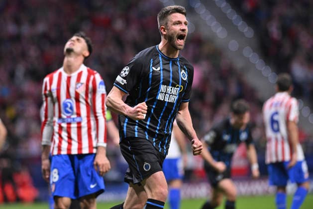 February 24, 2026, Madrid, Madrid, Spain: BRANDON MECHELE of Club Brujas KV celebrates a goal during the Champions League match, second leg of the Play-Off between ATLo°TICO DE MADRID and CLUB BRUJAS KV, held on February 24, 2026, at the Riad Air Metropolitano, Madrid, Spain. ATLETICO DE MADRID Vs CLUB BRUJAS KV Champions League Match, Season 25 26 (02 24 26) - ZUMAc312 20260224_zsp_c312_044 Copyright: xOscarxManuelxSanchezx