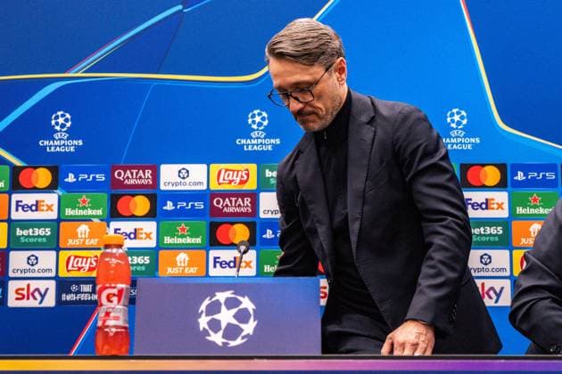 24.02.2026, Atalanta Bergamo vs. Borussia Dortmund, UEFA Champions League, Playoffs-Rückspiel Die Pressekonferenz vor dem Rückspiel mit Niko Kovac (Borussia Dortmund, Trainer) und Jobe Bellingham (Borussia Dortmund, 7) Regulations prohibit any use of photographs as image sequences and or quasi video Copyright: xBahhoxKarax