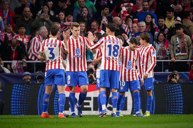 Atletico de Madrid s Alexander Sorloth celebrates goal with his teammates during Champions League 2025 2026, KO play-offs 2nd leg match. February 24 ,2026. (2026022424)