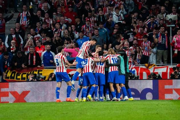 Atletico de Madrid celebrate the second goal during UEFA Champions League match between Atletico de Madrid and Club Brugge KV at the Estadio Riyadh Air Metropolitano in Madrid, Spain Copyright: xAndresxLopezxSheridanxx xSPPx Sportspressphoto_SPR97162