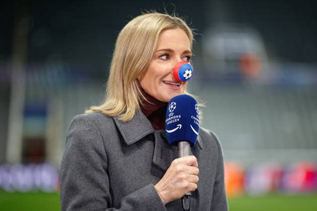 Newcastle United v FK QARABAG, Champions League Gabby Logan wearing her red nose during the Champions League match between Newcastle United and FK QARABAG at St. James s Park, Newcastle, UK on 24 February 2026. Newcastle St. James s Park Tyne and Wear UK Editorial use only , Copyright: xCraigxCowanx PSI-23795-0057