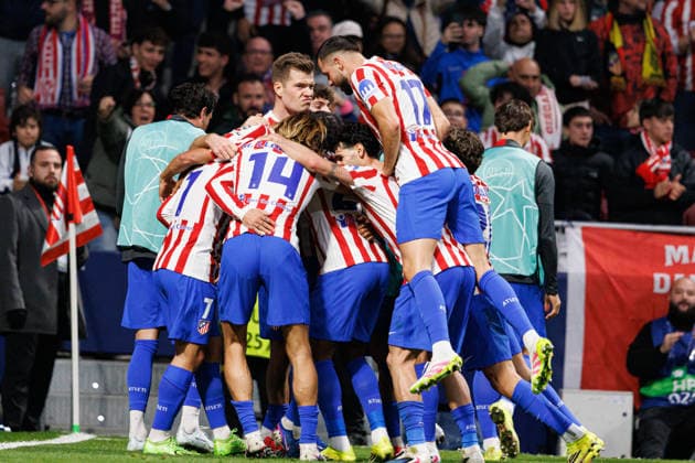 Player of Atletico seen celebrating after goal from Alexander Sorloth during UEFA Champions League knock out phase game between Atletico de Madrid and Club Brugge KV (Maciej Rogowski Ball Raw Images) Madrid Riyadh Air Metropolitano Spain Copyright: xMaciejxRogowskix maciejrogowski_atletico_clubbrugge_2526-56