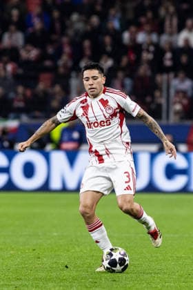 UEFA Champions League: Bayer 04 Leverkusen - Olympiacos FC; 24.02.2026 Francisco Ortega (Olympiacos FC, 3) UEFA Champions League: Bayer 04 Leverkusen - Olympiacos FC; BayArena, Leverkusen; 24.02.2026 Copyright: xBEAUTIFULxSPORTS Buriakovx