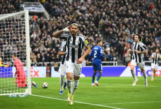 Joelinton of Newcastle United celebrates scoring their second goal Newcastle United v Qarabag, UEFA Champions League, Knockout Round Play-Offs, Second Leg, Football, St James Park, Newcastle, UK - 24 Feb 2026Newcastle St James Park Azerbaijan EDITORIAL USE ONLY No use with unauthorised audio, video, data, fixture lists, club league logos or live services. Online in-match use limited to 120 images, no video emulation. No use in betting, games or single club league player publications. Copyright: xRichardxLee Shutterstockx 16693044av