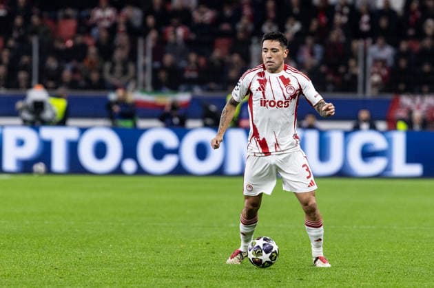 UEFA Champions League: Bayer 04 Leverkusen - Olympiacos FC; 24.02.2026 Francisco Ortega (Olympiacos FC, 3) UEFA Champions League: Bayer 04 Leverkusen - Olympiacos FC; BayArena, Leverkusen; 24.02.2026 Copyright: xBEAUTIFULxSPORTS Buriakovx