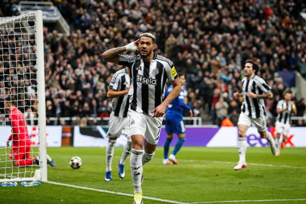 Newcastle United v QarabaÄü FK UEFA Champions League Joelinton of Newcastle United celebrates after scoring his teams second goal during the UEFA Champions League Knockout Play-off Second Leg match at St. James s Park, Newcastle 24 02 2026 UK Newspapers OUT Copyright: xMaxxTomlinsonx FIL-23037-0034