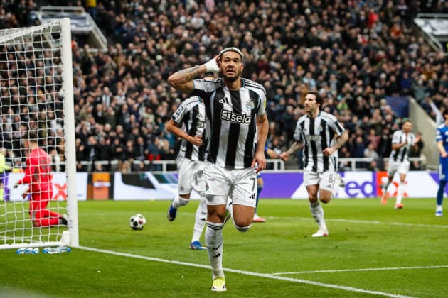 Newcastle United v QarabaÄü FK UEFA Champions League Joelinton of Newcastle United celebrates after scoring his teams second goal during the UEFA Champions League Knockout Play-off Second Leg match at St. James s Park, Newcastle 24 02 2026 UK Newspapers OUT Copyright: xMaxxTomlinsonx FIL-23037-0035