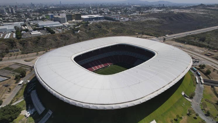 Guadalajara Stadium in Mexico ZAPOPAN, MEXICO - FEBRUARY 24: An aerial view of the facade of the Guadalajara Stadium, in Zapopan, Jalisco, Mexico, on February 24, 2026. Stringer Anadolu Jalisco Mexico. Editorial use only. Please get in touch for any other usage.  Copyright: x2026xAnadoluxStringerx