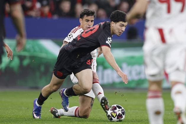 LEVERKUSEN (l-r) Dani Garcia of Olympiakos, Ibrahim Maza of Bayer 04 Leverkusen during the UEFA Champions League match between Bayer 04 Leverkusen v Olympiakos Piraeus at the BayArena on February 24, 2026 in Leverkusen, Germany. BART STOUTJESDIJK ANP FOC 2026 2027 xVIxANPxSportx xBartxStoutjesdijkxIVx 551657137 originalFilename: 551657137.jpg