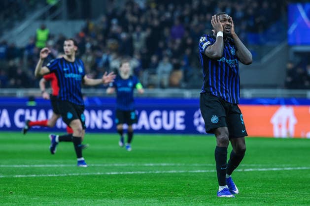 CALCIO - UEFA Champions League - Inter - FC Internazionale vs FK Bodo Glimt Marcus Thuram of FC Internazionale reacts during UEFA Champions League 2025 26 League Knockout Play-off Second Leg football match between FC Internazionale and FK Bodo Glimt at San Siro Stadium in Milan Milan Italy  Copyright: xIPAxSport ABACAx