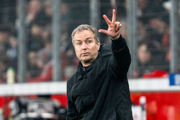 UEFA Champions League 2025 2026 Bayer 04 Leverkusen vs. Olympiakos Piräus, Play-Offs Rückrunde, Dienstag, 23.02.2026 BayArena (Nordrhein-Westfalen, Deutschland) Kasper Hjulmand (Cheftrainer) Copyright: xCelinaxLeiersx