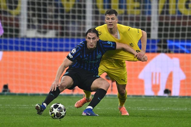 CALCIO - UEFA Champions League - Inter - FC Internazionale vs FK Bodo Glimt Francesco Pio Esposito of F.C. Inter and Jostein Gundersen of FK Bodo Glimt are in action during the UEFA Champions League 2025 26 League Knockout Play-off Second Leg match between F.C. Inter and FK Bodo Glimt at the San Siro Stadium on February 24, 2026 in Milan, Italy. Milan Italy  Copyright: xIPAxSport ABACAx