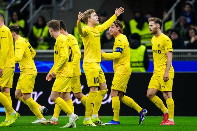 260224 Jens Petter Hauge of Bodo Glimt celebrates after 0-1 during the UEFA Champions League football match between Inter and Bodo Glimt on February 24, 2026 in Milan. Photo: Marius Simensen BILDBYRAN COP 238 MM0057 bbeng football fotball fotboll soccer uefa champions league mesterligaen bodo glimt inter fc internazionale milano jubel Copyright: MARIUSxSIMENSEN BB260224BB455