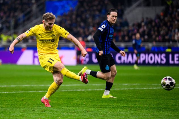 260224 Ole Didrik Blomberg of Bodo Glimt during the UEFA Champions League football match between Inter and Bodo Glimt on February 24, 2026 in Milan. Photo: Marius Simensen BILDBYRAN COP 238 MM0057 bbeng football fotball fotboll soccer uefa champions league mesterligaen bodo glimt inter fc internazionale milano Copyright: MARIUSxSIMENSEN BB260224BB459