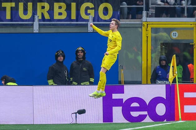 FC Internazionale vs FK Bodo Glimt - UEFA Champions League 2025 26 League Knockout Play-off Second Leg - 24 02 2026 Jens Petter Hauge of FK Bodo Glimt celebrates after scoring a goal during UEFA Champions League 2025 26 League Knockout Play-off Second Leg football match between FC Internazionale and FK Bodo Glimt at San Siro Stadium in Milan Copyright: xBEAUTIFULxSPORTS Carabellix