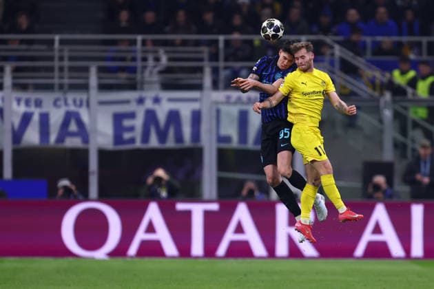 Ole Didrik Blomberg (FK Bodo Glimt) battle for the ball, UEFA Champions League 2025 26 League Play-off second leg, FC Internazionale Milano v FK Bodo Glimt, Stadio Giuseppe Meazza (San Siro), February 24, 2026, Milan, Italy.