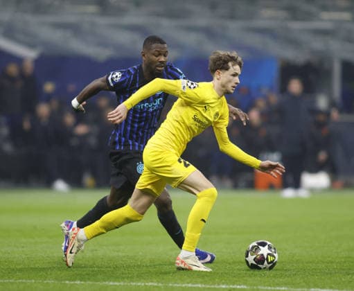 CALCIO - UEFA Champions League - Inter - FC Internazionale vs FK Bodo Glimt Hakon Evjen of FK Bodo Glimt during the Uefa Champions League, second leg play-off, season 2025-2026, football match between, FC Internazionale Milano v Fotballklubben Bodo Glimt on 24 February 2026 at â?? Giuseppe Meazza Stadium, San Siro, Milan, Italy Photo Nderim Kaceli Milan Italy  Copyright: xIPAxSport ABACAx