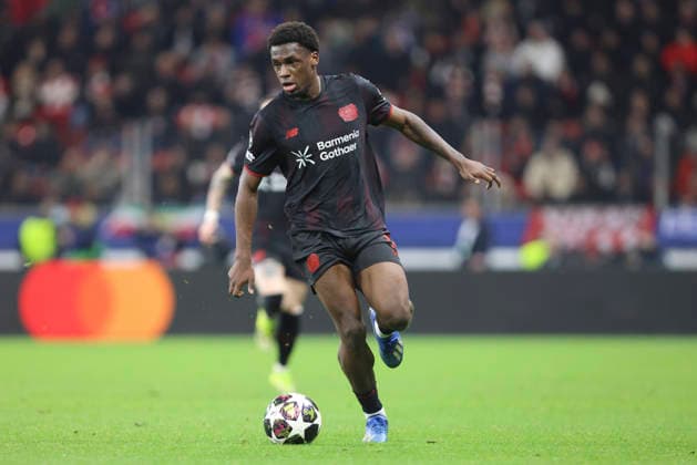 Ernest Poku (Bayer 04 Leverkusen) controls the ball during the UEFA Champions League 2025 26 League Knockout Play-off Second Leg match between Bayer 04 Leverkusen and Olympiacos FC at BayArena on February 24, 2026 in Leverkusen, Germany. (Photo by Oliver Kaelke DeFodi Images) -