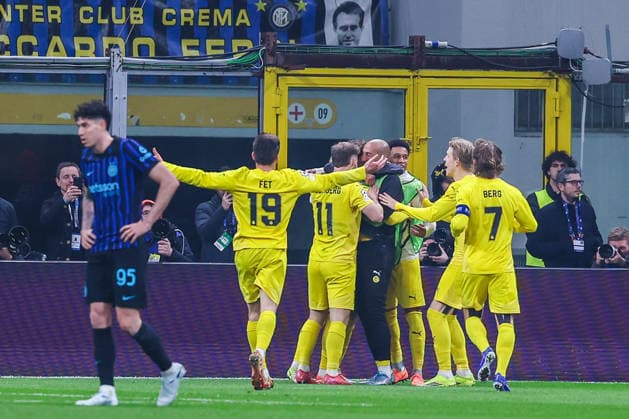 FC Internazionale vs FK Bodo Glimt - UEFA Champions League 2025 26 League Knockout Play-off Second Leg - 24 02 2026 Hakon Evjen of FK Bodo Glimt celebrates with his team mates after scoring a goal during UEFA Champions League 2025 26 League Knockout Play-off Second Leg football match between FC Internazionale and FK Bodo Glimt at San Siro Stadium in Milan Copyright: xBEAUTIFULxSPORTS Carabellix