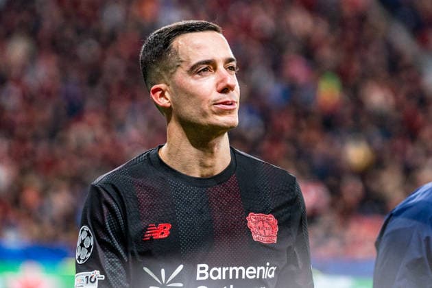 UEFA Champions League 2025 2026 Bayer 04 Leverkusen vs. Olympiakos Piräus, Play-Offs Rückrunde, Dienstag, 23.02.2026 BayArena (Nordrhein-Westfalen, Deutschland) Lucas Vazquez ( 21) Verletzung verletzt raus Copyright: xCelinaxLeiersx