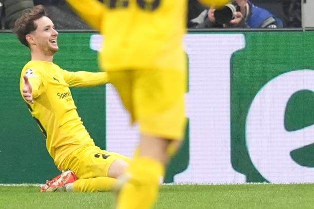 Glimt™s Hakon Evjen celebrates after scoring 0-2 during the Uefa Champions League soccer match between Inter and Bodo Glimt at the San Siro Stadium in Milan , north Italy - Tuesday , February 24 , 2026. - Soccer .  Copyright: xSpada LaPressex