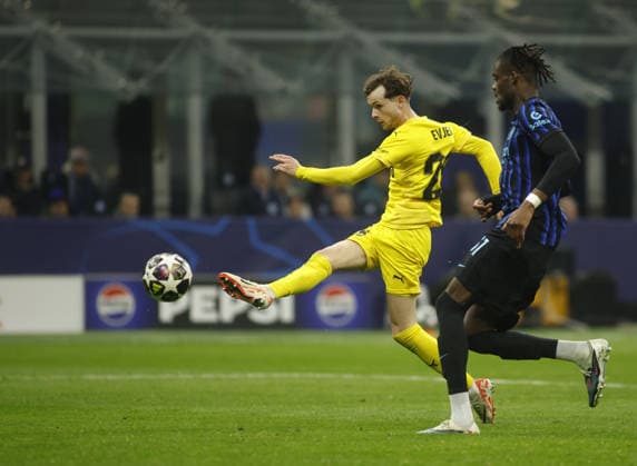 Hakon Evjen of FK Bodo Glimt scoring a goal during the Uefa Champions League, second leg play-off, season 2025-2026, football match between, FC Internazionale Milano v Fotballklubben Bodo Glimt on 24 February 2026 at â?? Giuseppe Meazza Stadium, San Siro, Milan, Italy Photo Nderim Kaceli  Copyright: xNderimxKaceli IPAxSportx xipa-agency.netx xx IPA_71981519 IPA_Agency_IPA71981519