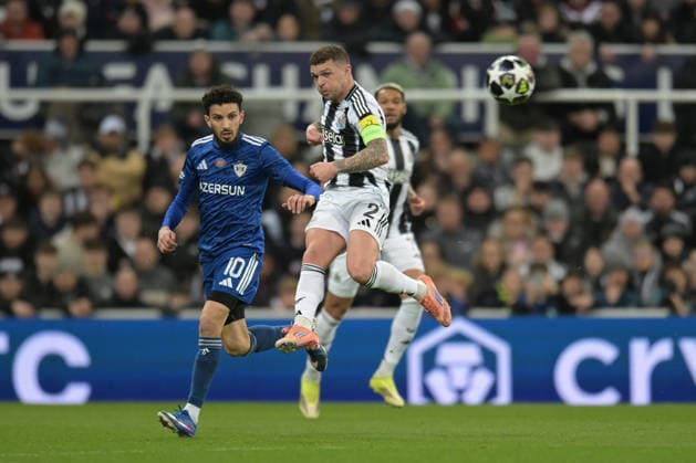 Newcastle United FC v Qarabag FK - UEFA Champions League 2025 26 League Knockout Play-off Second Leg Kieran Trippier of Newcastle United wins a header from Abdellah Zoubir of Qarabag during the UEFA Champions League Knockout Play-off Second Leg match between Newcastle United and Qarabag FK at St. James s Park in Newcastle, United Kingdom, on February 24, 2026. Newcastle Tyne and Wear United Kingdom  Copyright: xMIxNewsx originalFilename:fletcher-newcastl260224_npMoS.jpg