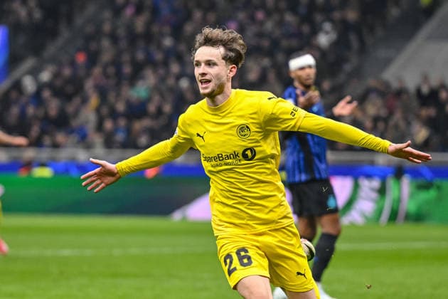 Hakon Evjen (FK Bodo Glimt) celebrates after scoring his team s second goal during the UEFA Champions League 2025 26 League Knockout Play-off Second Leg match between FC Internazionale Milano and FK Bodo Glimt at Stadio San Siro on February 24, 2026 in Milan, Italy. (Photo by Harry Langer DeFodi Images) -