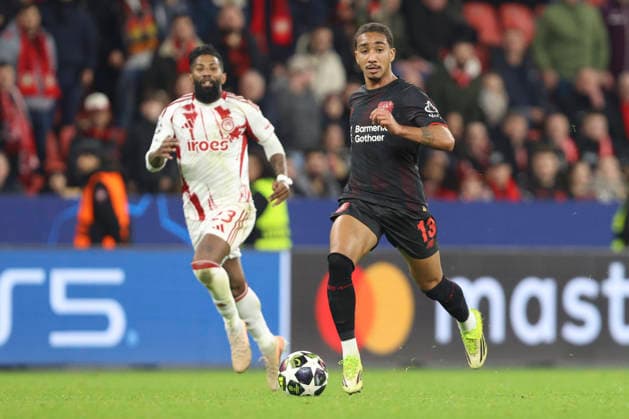 Arthur (Bayer 04 Leverkusen) controls the ball during the UEFA Champions League 2025 26 League Knockout Play-off Second Leg match between Bayer 04 Leverkusen and Olympiacos FC at BayArena on February 24, 2026 in Leverkusen, Germany. (Photo by Oliver Kaelke DeFodi Images) -