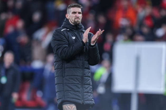 Fußball Champions League Play-off Rückspiel Bayer 04 Leverkusen - Olympiakos Piräus am 24.02.2026 in der BayArena in Leverkusen Robert Andrich ( Leverkusen ) feiert den Einzug ins Achtelfinale