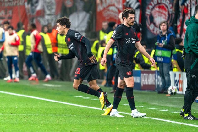 UEFA Champions League 2025 2026 Bayer 04 Leverkusen vs. Olympiakos Piräus, Play-Offs Rückrunde, Dienstag, 23.02.2026 BayArena (Nordrhein-Westfalen, Deutschland) Montrell Culbreath ( 42) Einwechslung neu im Spiel Copyright: xCelinaxLeiersx