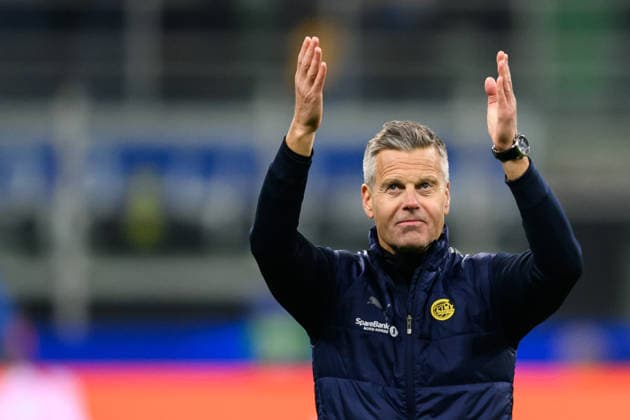 260224 Head coach Kjetil Knutsen of Bodo Glimt celebrates after the UEFA Champions League football match between Inter and Bodo Glimt on February 24, 2026 in Milan. Photo: Marius Simensen BILDBYRAN COP 238 MM0057 bbeng football fotball fotboll soccer uefa champions league mesterligaen bodo glimt inter fc internazionale milano jubel Copyright: MARIUSxSIMENSEN BB260224BB601
