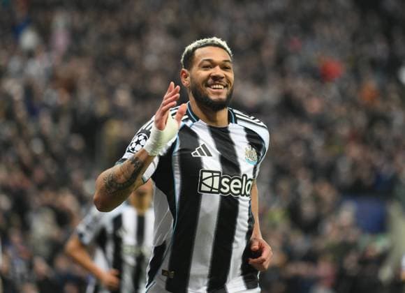 Joelinton of Newcastle United celebrates scoring their second goal Newcastle United v Qarabag, UEFA Champions League, Knockout Round Play-Offs, Second Leg, Football, St James Park, Newcastle, UK - 24 Feb 2026Newcastle St James Park Azerbaijan EDITORIAL USE ONLY No use with unauthorised audio, video, data, fixture lists, club league logos or live services. Online in-match use limited to 120 images, no video emulation. No use in betting, games or single club league player publications. Copyright: xRichardxLee Shutterstockx 16693044bu