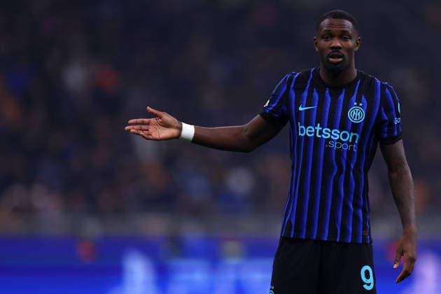 FC Internazionale - FK Bodo Glimt - UEFA Champions League 2025 26 League Play-off second leg Marcus Thuram of Fc Internazionale gestures during the UEFA Champions League Play-off second leg match between FC Internazionale and FK Bodo Glimt at Stadio Giuseppe Meazza (San Siro) on February 24, 2025 in Milan, Italy . Milano Stadio Giuseppe Meazza Italy Copyright: xMarcoxCanonierox