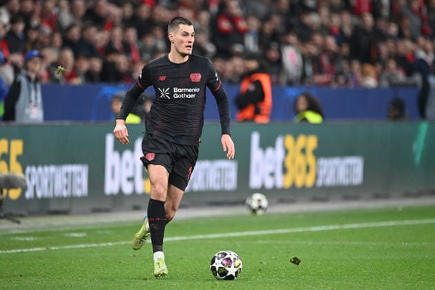 Patrik SCHICK (LEV) Aktion, Einzelaktion Fussball Champions League, Play Offs, Bayer 04 Leverkusen (LEV) - Olympiakos Piraeus (PI) 0-0 am 24.02.2026 in Leverkusen Deutschland. UEFA regulations prohibit any use of photographs as image sequences and or quasi-video Â