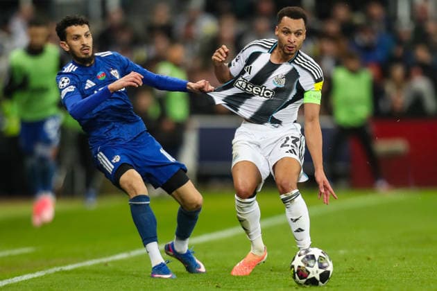 Newcastle United v QarabaÄü FK, UEFA Champions League Jacob Murphy Of Newcastle United battles with Abdoullah Zoubir of Qarabag FK during the Newcastle United v QarabaÄü FK UEFA Champions League Play-Offs 2nd Leg match at St. James Park, Newcastle Upon Tyne, England on 24 February 2026 Credit: Lee Keuneke Every Second Media Editorial use only. All images are copyright Every Second Media Limited. No images may be reproduced without prior permission. Copyright: xIMAGO EveryxSecondxMediax ESM-1821-0085 LeexKeunekex xEveryxSecondxMediax