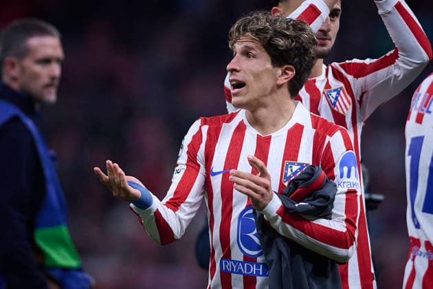 ATLETICO DE MADRID v CLUB BRUGGE KV. CHAMPIONS LEAGUE 2025 2026. ROUND KO PLAY-OFFS 2ND LEG MATCH. Atletico de Madrid s Giuliano Simeone celebrates the victory in Champions League 2025 2026, KO play-offs 2nd leg match. February 24 ,2026. (ALTERPHOTOS Jorge Ropero) MadridSpain  Copyright: xJorgexRoperox