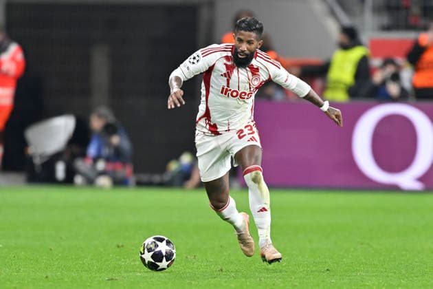 Rodinei (Piraeus 23) Aktion . Einzelbild . Freisteller . 24.02.2026 Fussball Champions League, Bayer Leverkusen vs Olympiakos Piraeus, BayArena, Leverkusen,