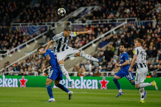 Newcastle United v FK QARABAG, Champions League William Osula of Newcastle United wins a header during the Champions League match between Newcastle United and FK QARABAG at St. James s Park, Newcastle, UK on 24 February 2026. Newcastle St. James s Park Tyne and Wear UK Editorial use only , Copyright: xCraigxCowanx PSI-23795-0119