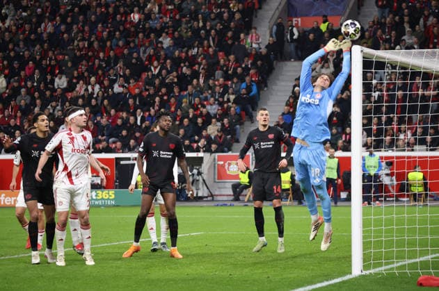 v.l. Jarell Quansah (Bayer Leverkusen, 04), Lorenzo Pirola (Olympiakos Piraeus 05), Edmond Tapsoba (Bayer Leverkusen, 12) , Patrick Schick (Bayer Leverkusen, 14), Konstantinos Tzolakis (Olympiakos Piraeus 88) GER, Bayer 04 Leverkusen vs. Olympiakos Piraeus, Fussball, Champions League, Play-offs, Rueckspiel, Spielzeit 2025 2026, 24.02.2026 GER, Bayer 04 Leverkusen vs. Olympiakos Piraeus, Fussball, Champions League, Play-offs, Rueckspiel, Spielzeit 2025 2026, 24.02.2026 Leverkusen Copyright: xEibner-Pressefotox xThomasxStoecx EP_TSR