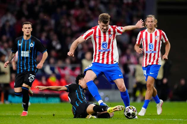 Atletico de Madrid v Club Brugge KV - UEFA Champions League 2025 26 League Knockout Play-off Second Leg Alexander Sorloth centre-forward of Atletico de Madrid and Norway and Felix Lemarechal attacking midfield of Brugge and France compete for the ball during the UEFA Champions League 2025 26 League Knockout Play-off Second Leg match between Atletico de Madrid and Club Brugge KV at Estadio Riyadh Air Metropolitano on February 24, 2026 in Madrid, Spain. Madrid Spain  Copyright: xJosexBretonx originalFilename:bretonhernandez-atletico260224_npadk.jpg