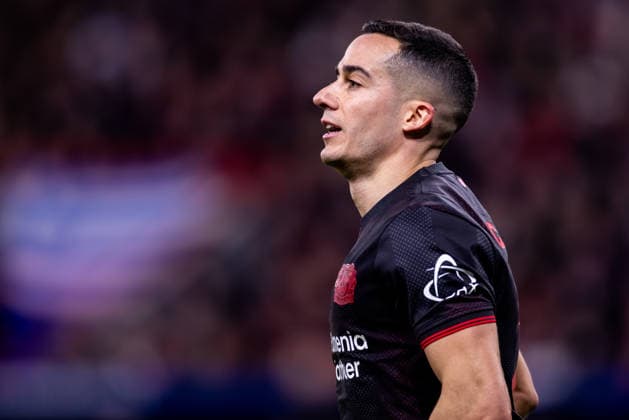 LEVERKUSEN, GERMANY - FEBRUARY 24: Lucas Vazquez of Bayer 04 Leverkusen looks on during the UEFA Champions League 2025 26 League Knockout Play-off Second Leg match between Bayer 04 Leverkusen and Olympiacos FC at BayArena on February 24, 2026 in Leverkusen, Germany. (Photo by Rene Nijhuis) SPO  Copyright: xRenexNijhuis
