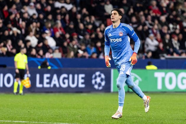 UEFA Champions League: Bayer 04 Leverkusen - Olympiacos FC; 24.02.2026 Kostas Tzolakis (Olympiacos FC, 88) UEFA Champions League: Bayer 04 Leverkusen - Olympiacos FC; BayArena, Leverkusen; 24.02.2026 Copyright: xBEAUTIFULxSPORTS Buriakovx
