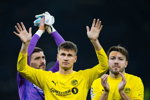 260224 Odin Bjortuft and Fredrik AndrÃ Bjorkan of Bodo Glimt ahead of the UEFA Champions League football match between Inter and Bodo Glimt on February 24, 2026 in Milan. Photo: Marius Simensen BILDBYRAN COP 238 MM0057 bbeng bodo glimt fc internazionale milano football fotball fotboll inter mesterligaen soccer uefa champions league Copyright: MARIUSxSIMENSEN BB260224BB697