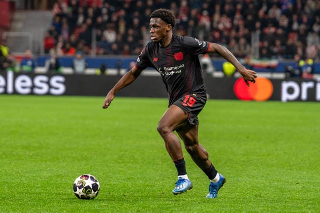UEFA Champions League 2025 2026 Bayer 04 Leverkusen vs. Olympiakos Piräus, Play-Offs Rückrunde, Dienstag, 23.02.2026 BayArena (Nordrhein-Westfalen, Deutschland) Ernest Poku ( 19) Copyright: xCelinaxLeiersx