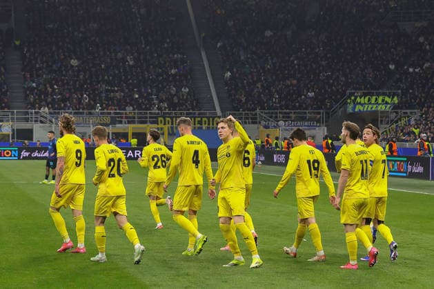 FC Inter vs Bodo Glimt, UEFA Champions League 2025 2026 at San Siro Stadium Italy, Milan, 2026 02 24: Jens Hauge (Bodo) scores and celebrates the 1-0 goal at 58 during soccer game FC Inter vs Bodo-Glimt, UCL 2025-2026, PlayOff 2nd Leg at San Siro Stadium Italy, Milan, 2026 02 24: FC Inter vs Bodo Glimt, Uefa Champions League 2025 2026, PlayOffs 2nd Leg at San Siro Stadium. Milan Italy San Siro Stadium Copyright: FabrizioxAndreaxBertani
