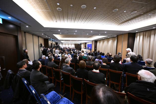 General view, FEBRUARY 25, 2026 - Figure skating, Eiskunstlauf : Japan s Riku Miura and Ryuichi Kihara, the gold medalists in pairs figure skating at the Milano Cortina Winter Olympics, attend press conference, PK, Pressekonferenz at the Foreign Correspondents Club of Japan in Tokyo, Japan. Noxthirdxpartyxsales  aflo_321211991